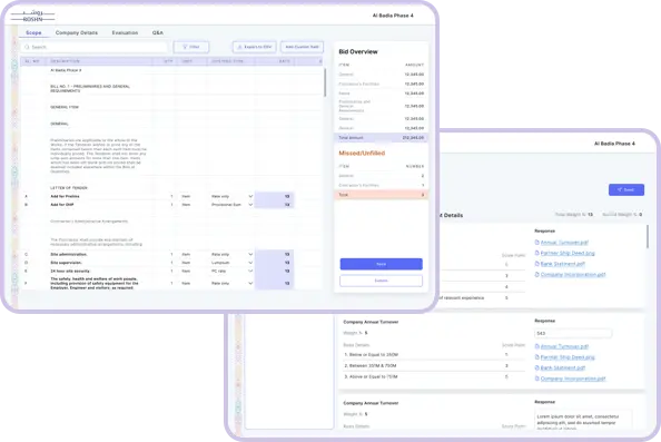 Persona for Michael Turner, a Construction Project Manager, highlighting his goals (efficient tender management and collaboration), pains (complex processes, errors, limited visibility), and needs (streamlined platform and real-time updates). Includes bio details, device usage breakdown, and user interview insights emphasizing the importance of usability and transparency.